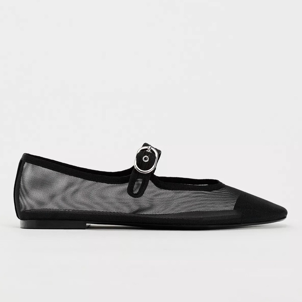 Zara Black Mesh Flats with Buckle